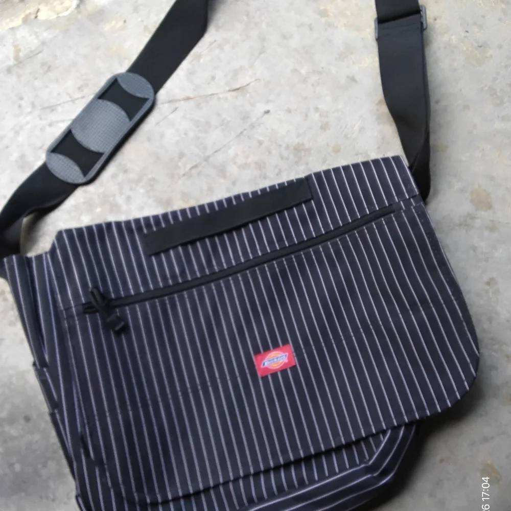 Dickies Black and White Striped Messenger Bag